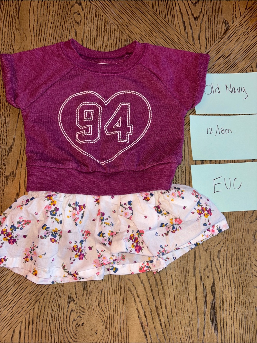 Old Navy Girls Pink Heart '94 Top with Floral Skirted trim